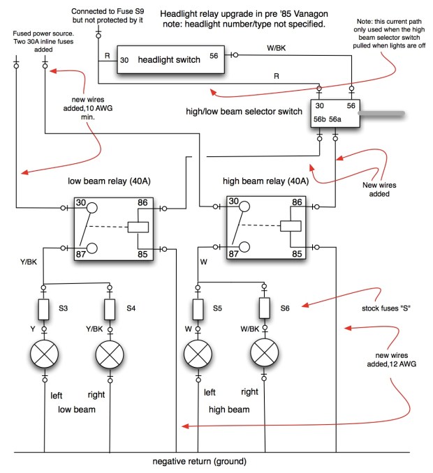 pre '85 headlight relay light circuit